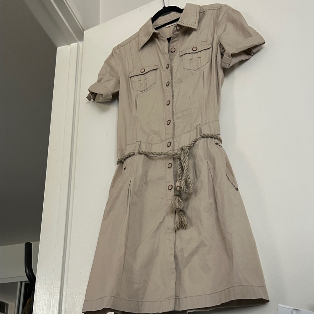DKNY Taupe Button-Up Mini Dress